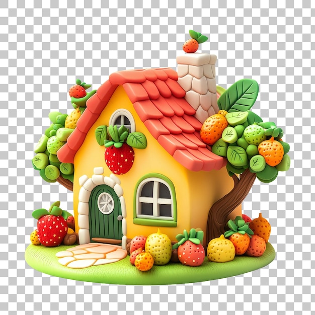 Whimsical Strawberrythemed Cottage in Vibrant Colors with Checkerboard Background