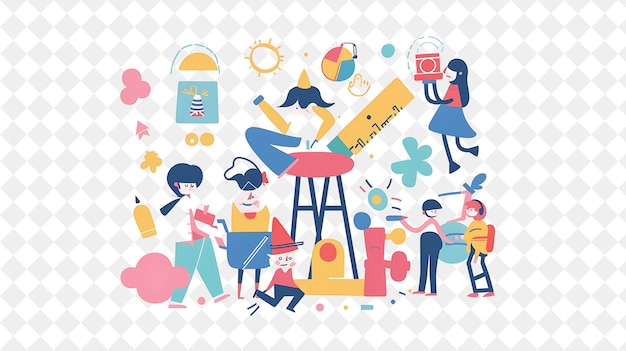 PSD whimsical toy designer with characters designing and creatin png people in daily work illustration