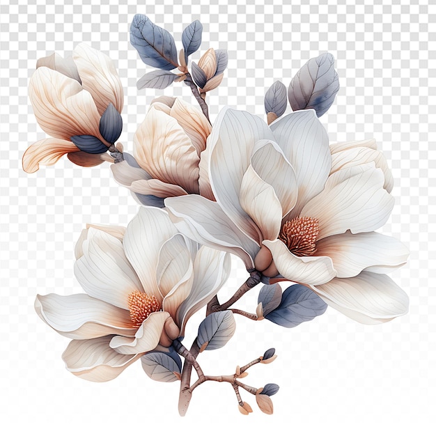 Whimsical Watercolor Clusters of Magnolia Flowers Clipart