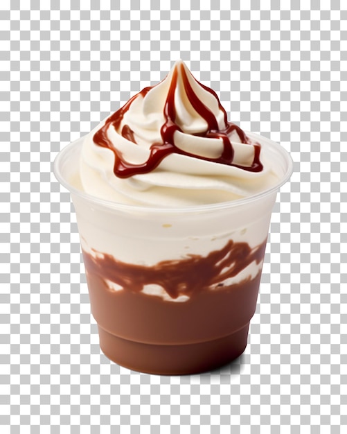 Whipped cream dessert with chocolate in plastic cup isolated on transparent background png psd