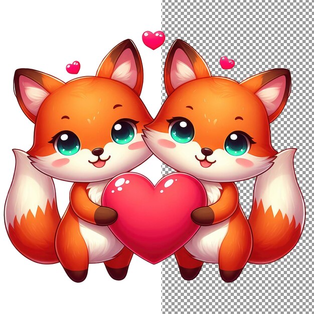 PSD whiskered romance vector art of adorable animal couple holding a heart