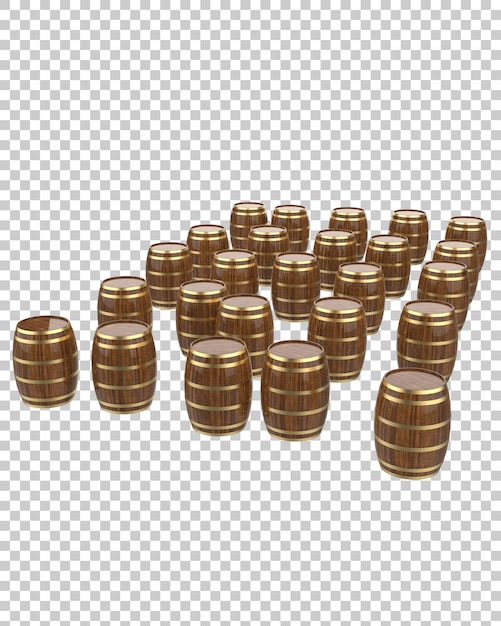 Whiskey barrel isolated on transparent background 3D rendering illustration