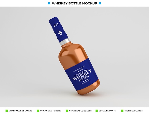 Whiskey bottle mockup design in drink concept