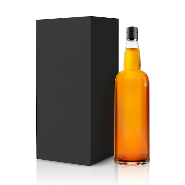 Whisky bottle with paper box packaging transparent background