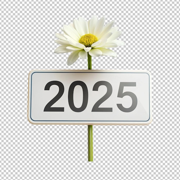 PSD white 2025 with flower on transparent background