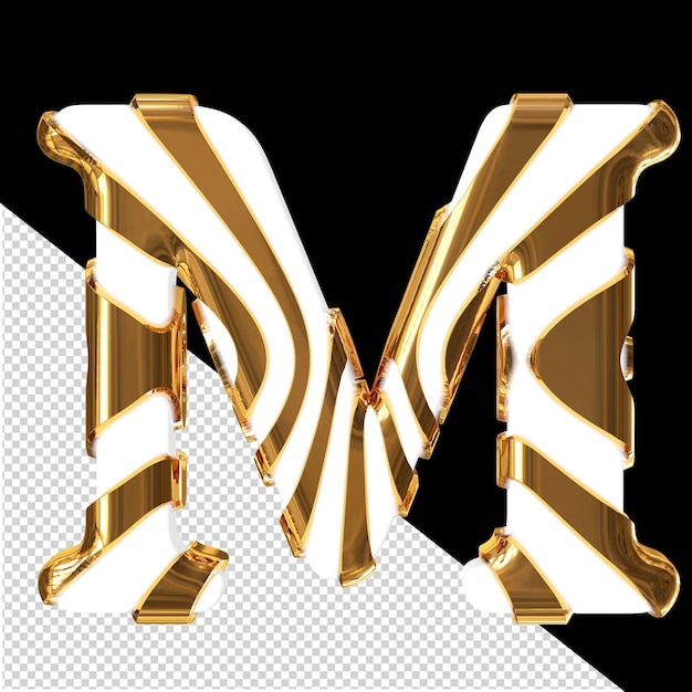 White 3d symbol with gold thin straps letter m