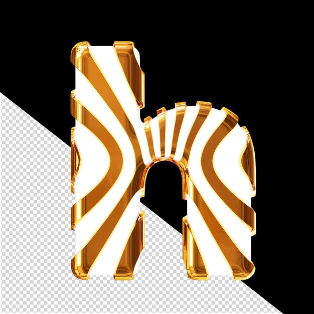 White 3d symbol with gold thin vertical straps letter h