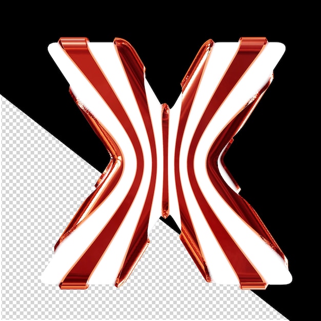 PSD white 3d symbol with red thin vertical straps letter x