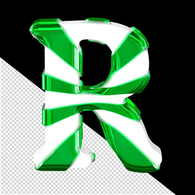 PSD white 3d symbol with thick green straps letter r