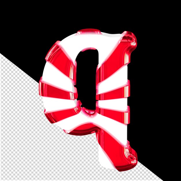 White 3d symbol with thick red straps letter q