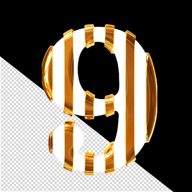 White 3d symbol with thin gold vertical straps number 9