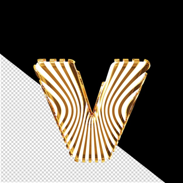 PSD white 3d symbol with ultra thin gold straps letter v