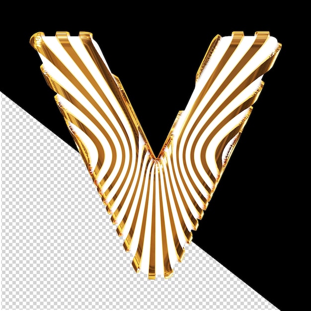 PSD white 3d symbol with ultra thin gold straps letter v