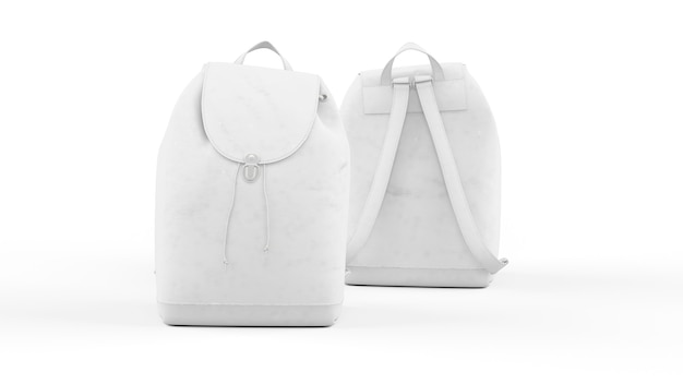 White backpack isolated, front and back view