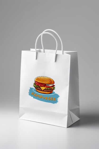 a white bag with a hamburger on it