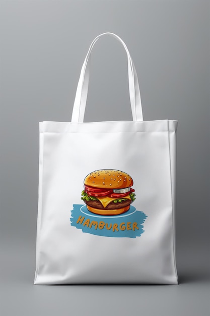 a white bag with a picture of a hamburger on it