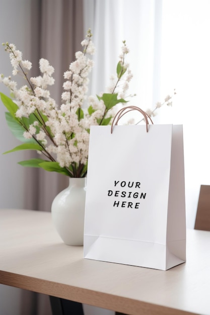 a white bag with the words your design here here here