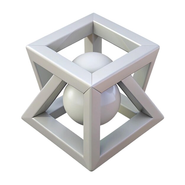 a white ball with a white ball on it is in a cube