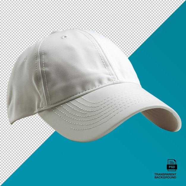 PSD white baseball cap with detailed stitching on transparent background