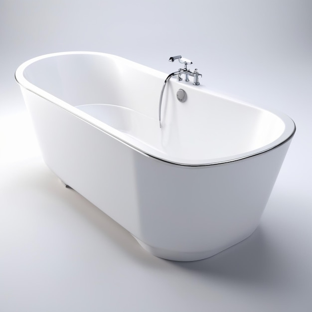 a white bath tub with a water drop on the side