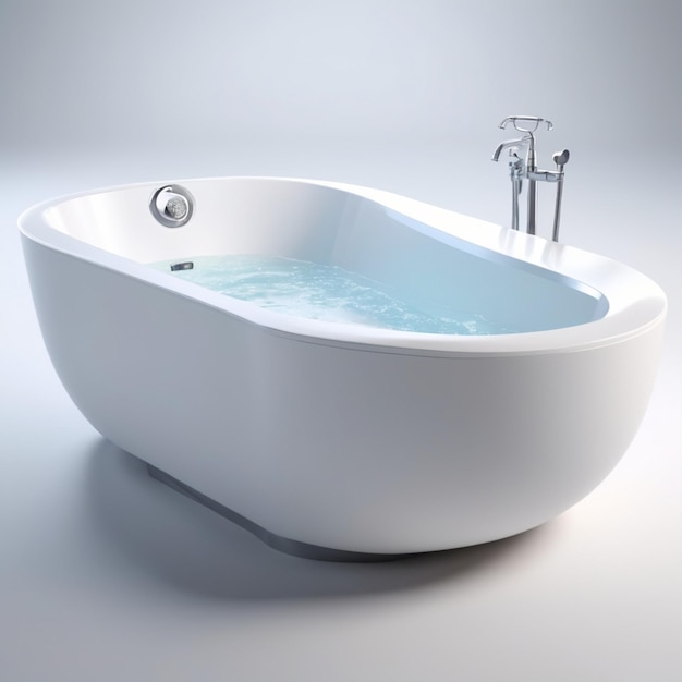 a white bathtub with a blue water in it