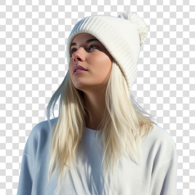 White beanie hat adult blue sky