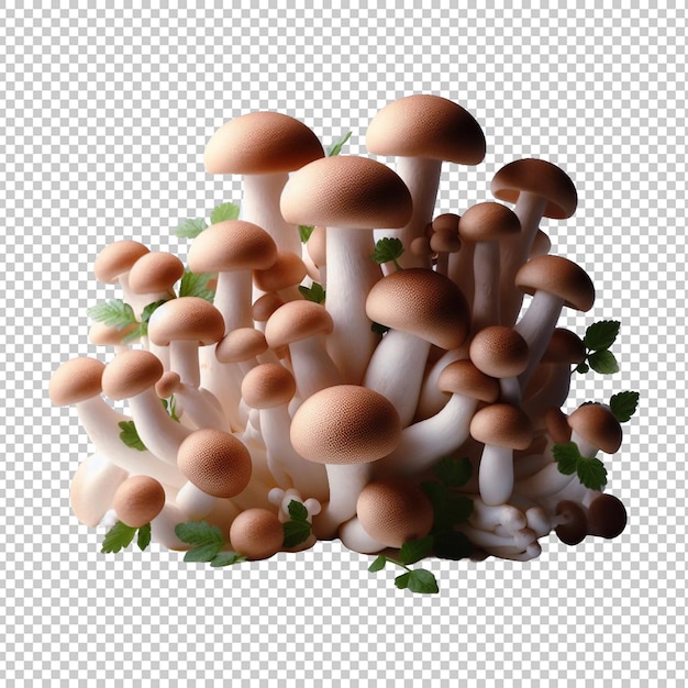 White beech mushrooms isolated on a transparent background Ai generative