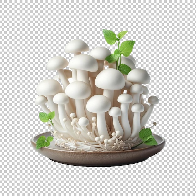 White beech mushrooms isolated on a transparent background Ai generative