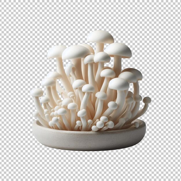 White beech mushrooms isolated on a transparent background Ai generative