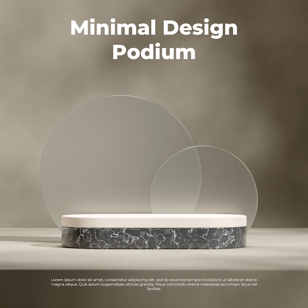 white and black marble podium in square glass circle background rendering 3d empty space