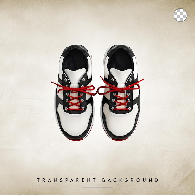 White and Black Sneakers with Red Laces isolated on transparent background