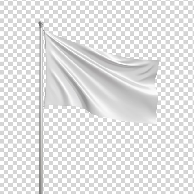 PSD white blank waving flag mockup isolated on transparent background