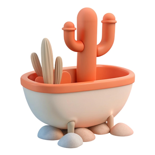 PSD a white bowl with rocks and a cactus in it