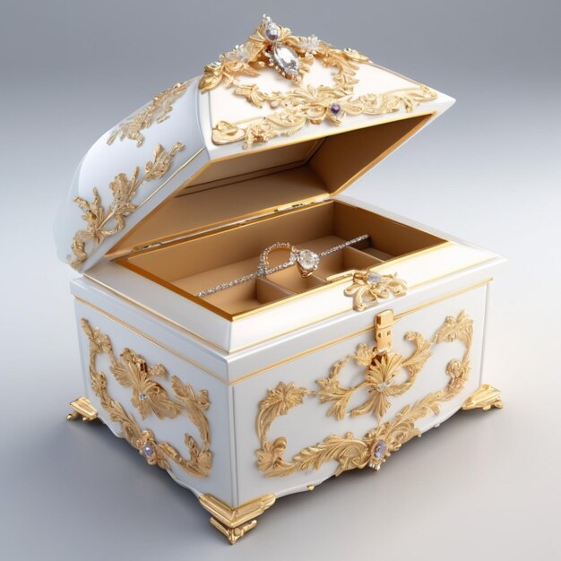 a white box with a gold ring inside and a ring on the top