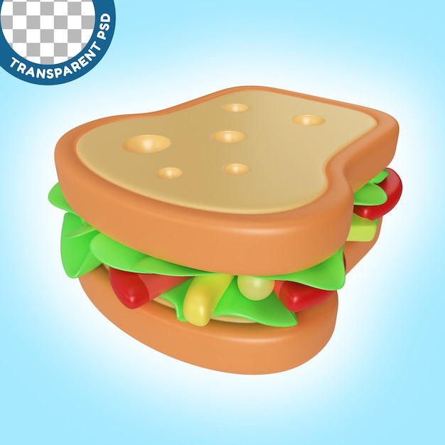 White Bread Sandwich 3D Illustration Icon