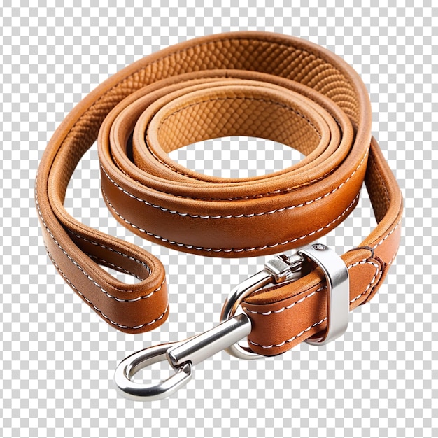 A white and brown belt with a silver buckle on transparent background