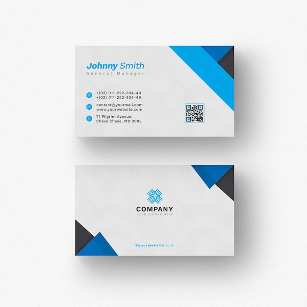 PSD white business card with blue and black details