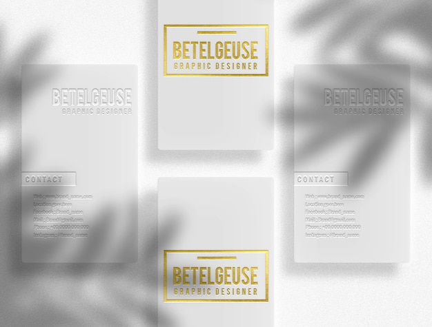 white business cards mockup with gold embossed