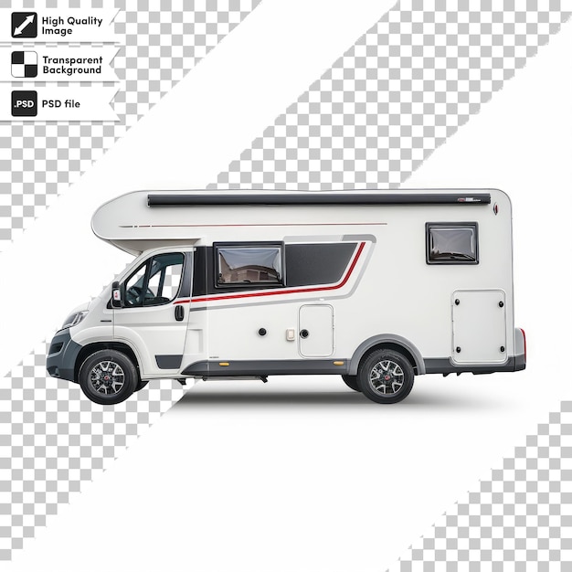 PSD a white camper van with a red stripe on the side