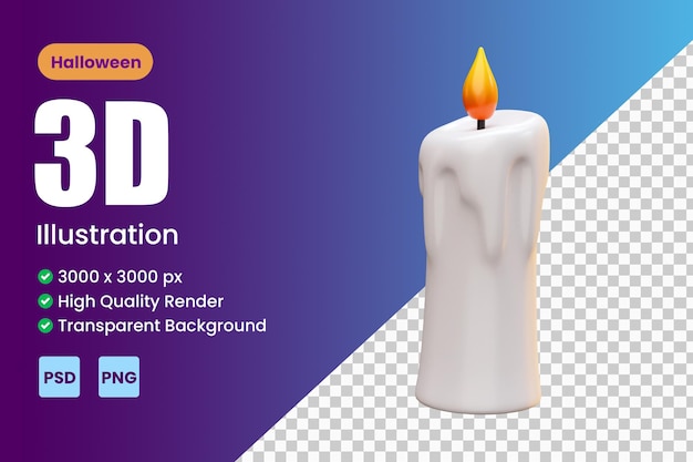 White candle halloween 3d icon illustration