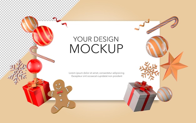 White card with merry christmas and happy new year concept, mockup