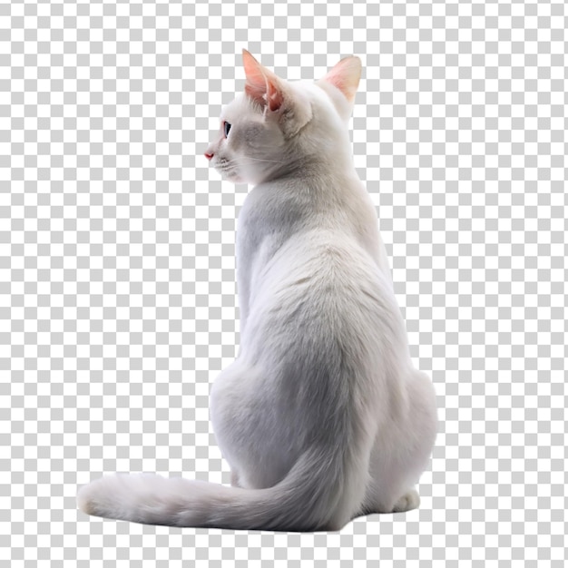 PSD white cat sitting back view isolated on transparent background