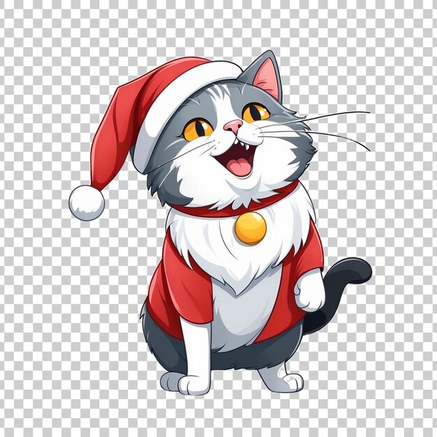 PSD a white cat wearing a santa hat with a santa hat on it isolated on transparent background