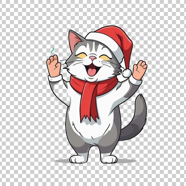 PSD a white cat wearing a santa hat with a santa hat on it isolated on transparent background