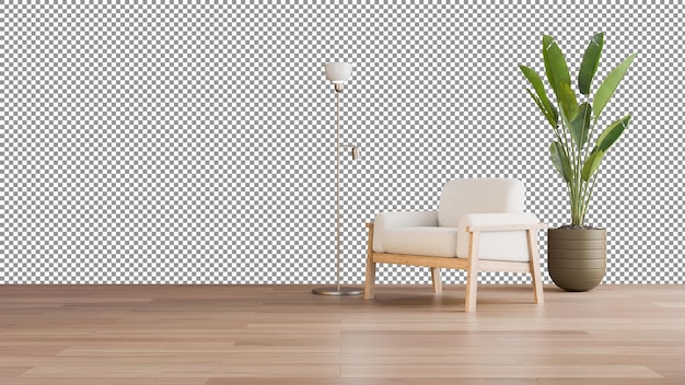 a white chair sitting next to a tall plant