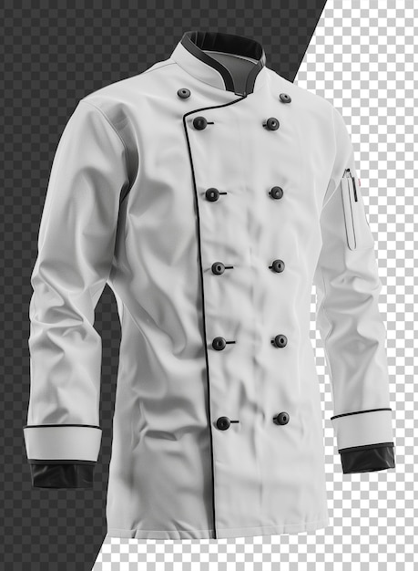 PSD white chef coat with black trim and buttons cut out stock png