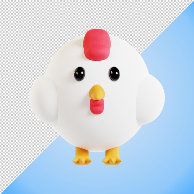 A white chicken with a yellow beak and yellow feet 3d render illustration