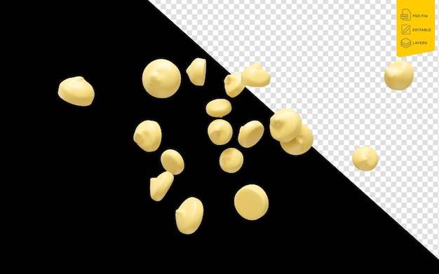 White Chocolate Chips Falling On Black Background 3d Illustration