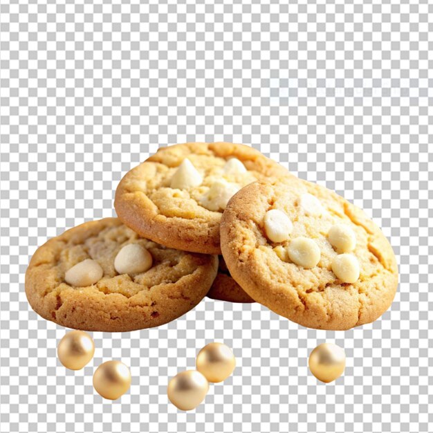 white chocolate and macadamia nut cookies on transparent background