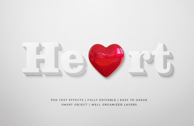 White Clean Heart 3d Text Style Effect Template